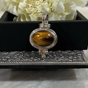 NEW Vintage Mexican Taxco 925 Sterling Silver Tiger’s Eye Cabochon Cut Pendant